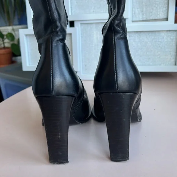 Charles David Black Leather Square-Toe Fitted Mid-Calf Boots Sz 38 - Picture 6 of 9